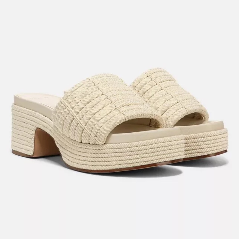 VINCE Margo Cord Platform Sandal in Marble Cream
